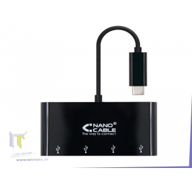 Nanocable Adaptador USB-C a 4x USB 3.0. USB-C/M-USB 3.0/H Black 10cm