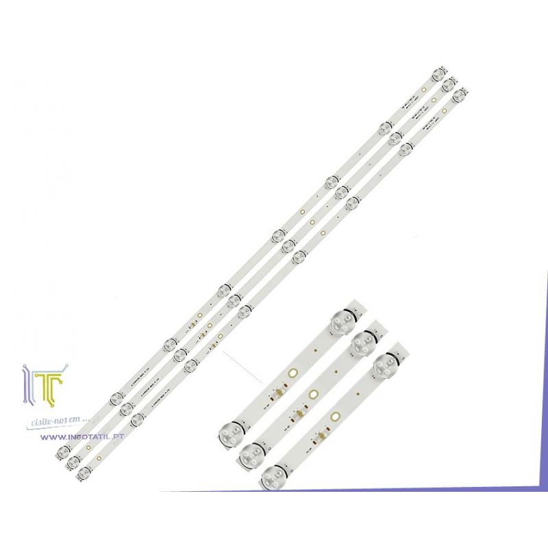 Kit de 3x Barras LEDS 8 LEDS 40