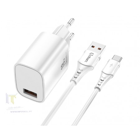 Qcharx Artemisia Carregador 3A 18W 1 Porto USB + Cabo USB a Tipo C branco (1m)